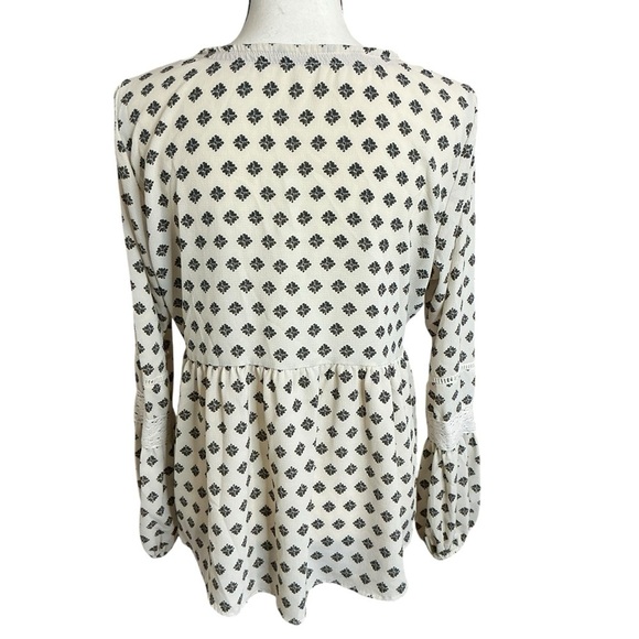 Hint of Mint Lace Up Peasant Blouse Cream and Black Boho Bohemian Cottage Core - Picture 9 of 16